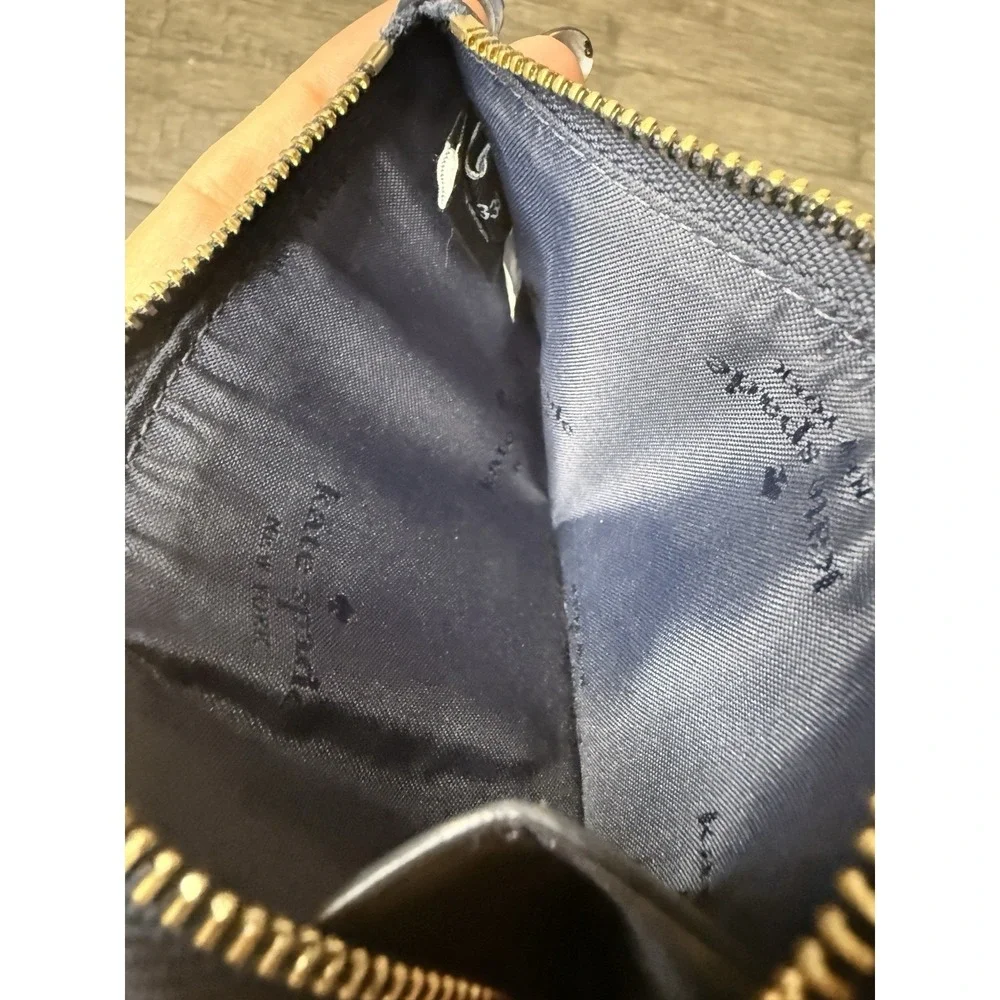 KATE SPADE Cameron L-Zip Card Holder‎ Coin Wallet Keychain Navy Saffiano Leather